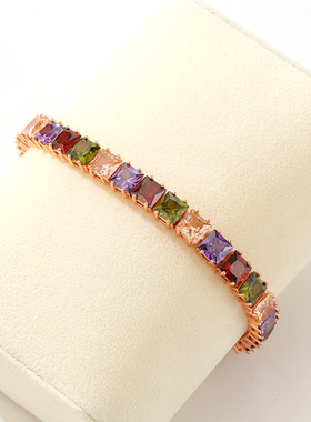 欧美风格wish潮流手饰新款流行精致方钻锆石手链批发几何型