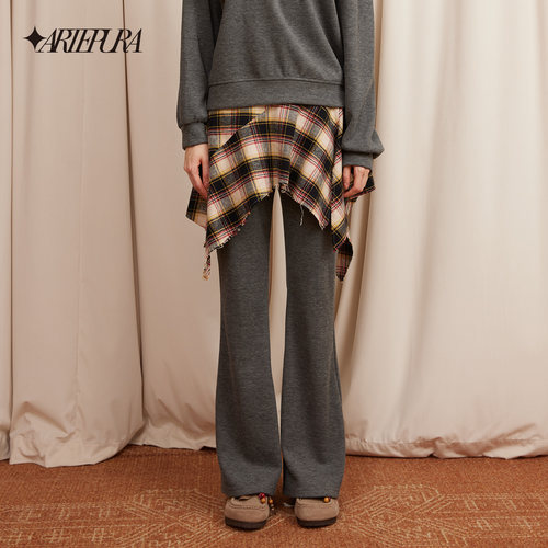 ARTE PURA25秋冬胶囊新款复古做旧层次感假两件微喇叭休闲卫裤女 - 图0