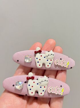 韩系甜美粉色猫咪波点BB夹
