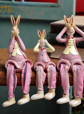 欧美可爱三祇兔子挂娃娃卡通动物快乐三口之家家装摆件