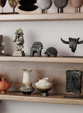 中古侘寂风高级感小众摆件样板房酒店民宿宋代美学家居书柜装饰品