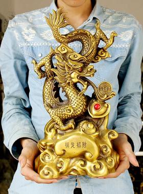 纯铜聚宝盆龙摆件大号生肖龙镇宅招财铜龙工艺品家居办公风水装饰