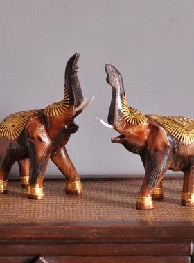 吉象招财手工艺品摆设 泰国大象摆件实木雕刻东南亚装饰家居饰品