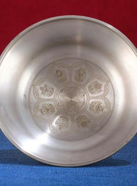 藏式纯铜光面护法杯摆件平纹八吉祥雕花佛前客厅装饰供护法杯供具