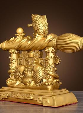 黄铜文昌笔鲤鱼跃龙门笔双鱼双龙聚宝盆书桌办公室装饰工艺品礼品