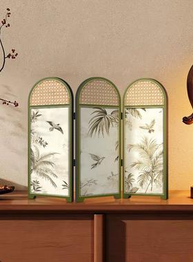 新中式桌面屏风摆件飞鸟花卉边柜小摆画客厅茶几覆古装饰小物件