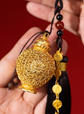 朱秉仁铜莲花年大顺吊坠香薰袋挂饰丝光提手件精美礼品