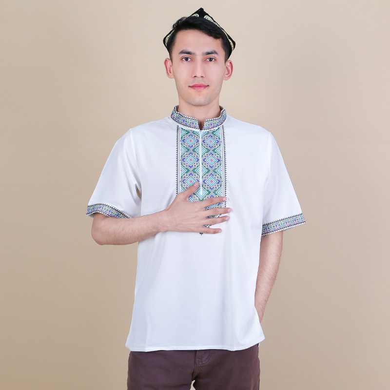 新疆民族服男款夏季衬衫维族特色短袖上衣刺绣宽松版T恤清凉透气,淘宝优惠券,粉丝福利购,淘宝优惠卷