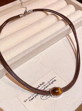 叠戴皮绳锁骨链轻奢高级感项链