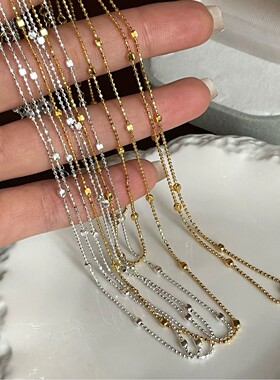 S925纯银满天星间珠叠戴项链女复