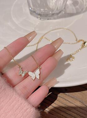 韩国新款不对称贝母蝴蝶结项链女