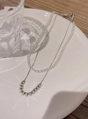 韩国新款甜酷辣妹风双层珍珠项链