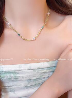 小清新简约淡绿色串珠项链女小众