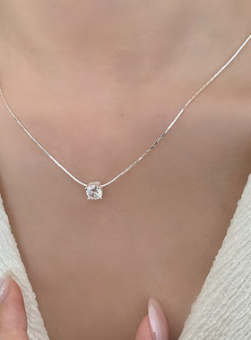 S925纯银四爪锆石项链女简约ins