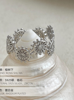 高级感S925银复古蕾丝摩天轮戒指