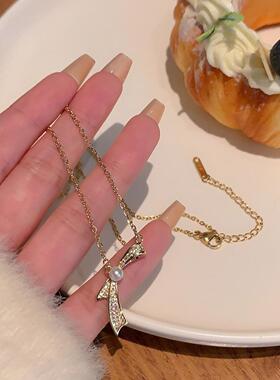 韩国新款轻奢小众满钻蝴蝶结钛钢