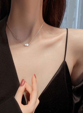 S925纯银珍珠项链女款双珠锁骨链