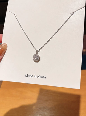 韩版时尚方钻超闪锆石钛钢项链女