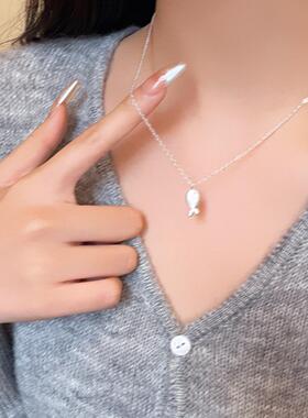 韩版小众甜美小鱼吊坠钛钢项链女