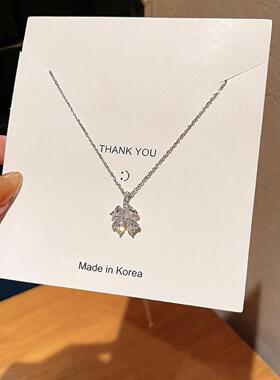 韩版新款钛钢超闪锆石花朵项链女