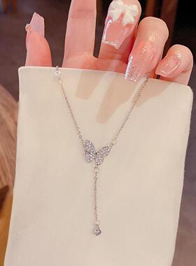 韩国爆款长款流苏蝴蝶结钛钢项链