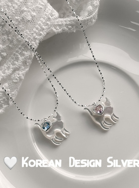 S925纯银白蝶贝猫咪猫咪爱心锆石