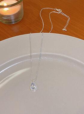 轻奢小众锆石水滴形钛钢项链女