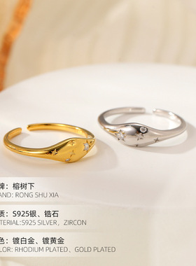 高级感S925银简约北极星闪钻戒指