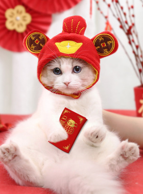 新年宠物帽子头套可爱猫咪比熊狗狗装扮饰品变身头饰招财帽头套