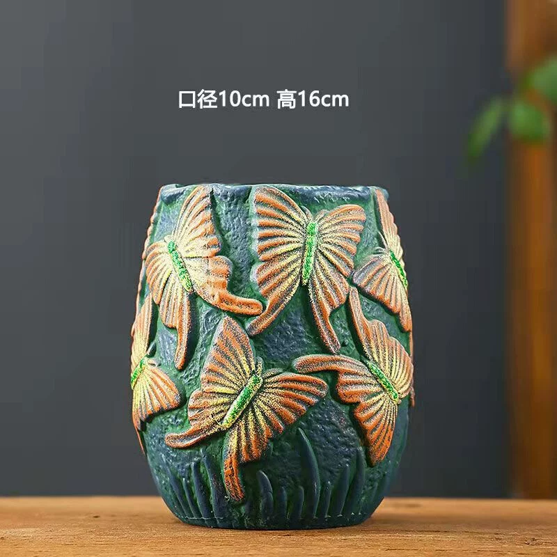 Ceramic big flowerpot, painted resin decor