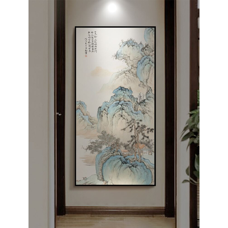 新中式入户玄关装饰画千里江山图竖版山水画楼梯挂画走廊过道壁画 - 图2