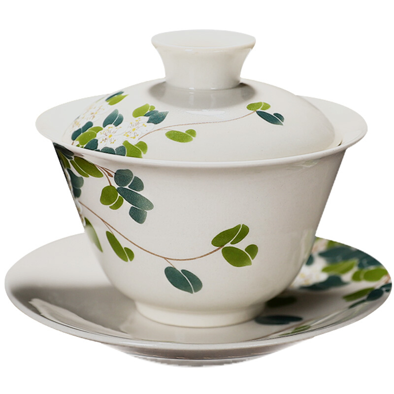 仿古草木灰盖碗茶杯陶瓷单个三才泡茶碗不烫手会客功夫茶具三炮台 - 图0