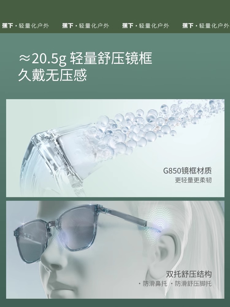蕉下折叠墨镜女FO31024方圆中框防紫外线轻巧防晒开车偏光太阳镜