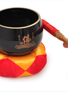 黄铜日式精品八吉祥铜磬莲花铜磬钵D法器磬碗垫子引磬长柄引庆铜