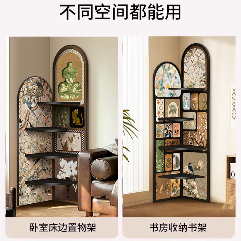 中古风落地摆件客厅电视柜旁边装饰转角柜复古置物架多层三角柜,淘宝优惠券,粉丝福利购,淘宝优惠卷