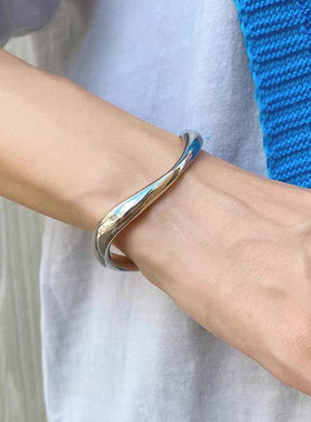 韩式韩版实心弧线小众设计别致个性百搭潮时尚开口手镯