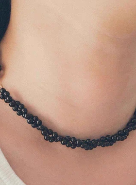 红色天然石缠绕串珠OT扣项链