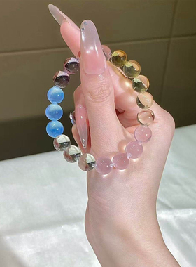 天然水晶黄水晶彩虹渐变手链