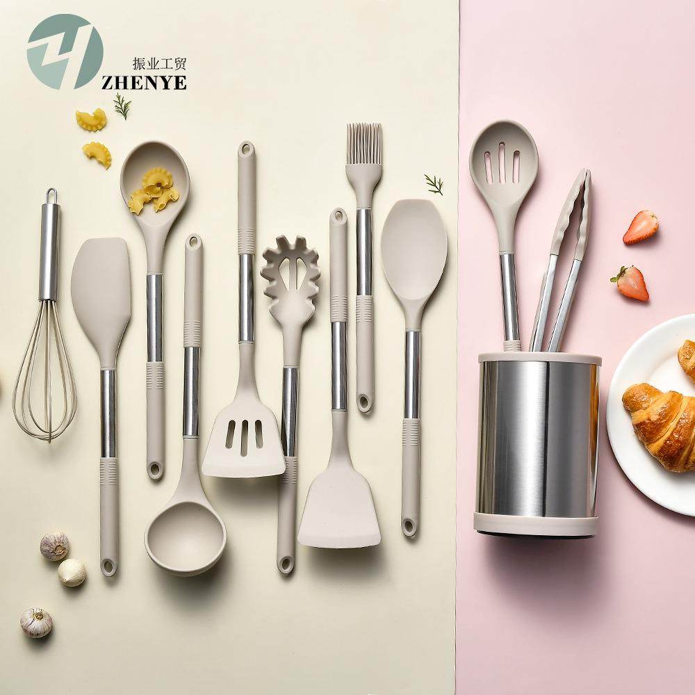 旋转厨具收纳桶硅胶厨具12件套套装 厨房锅铲汤勺烹饪用具套装,淘宝优惠券,粉丝福利购,淘宝优惠卷