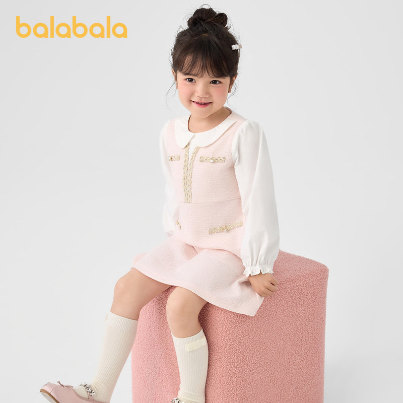 巴拉巴拉童装女童连衣裙秋装新款儿童小香风假两件裙子洋气潮,淘宝优惠券,粉丝福利购,淘宝优惠卷