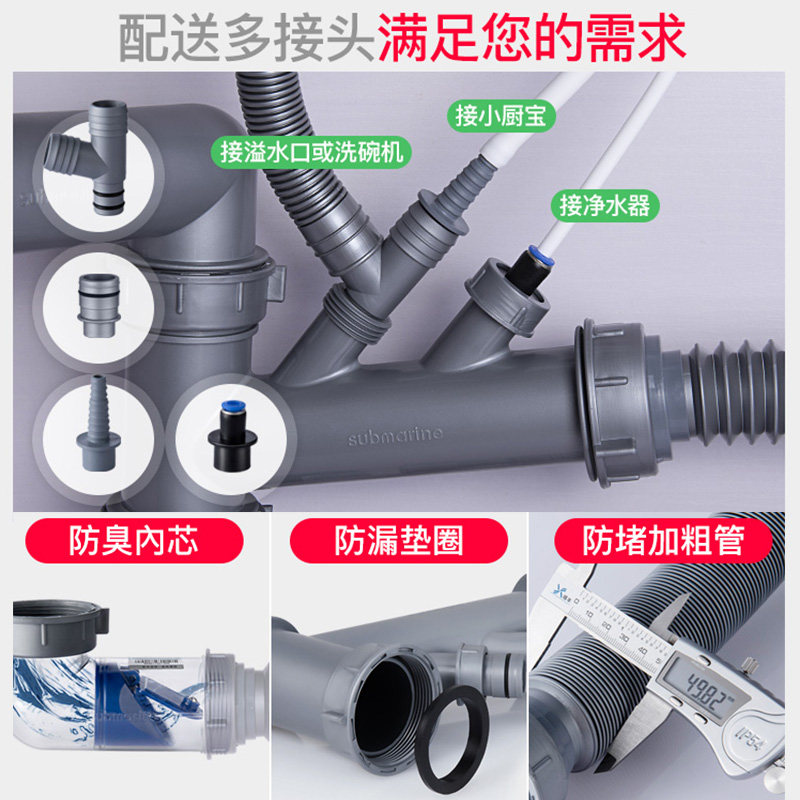 潜水艇厨房洗菜盆下水管单槽双槽排水管洗碗池水槽下水器管子配件,淘宝优惠券,粉丝福利购,淘宝优惠卷