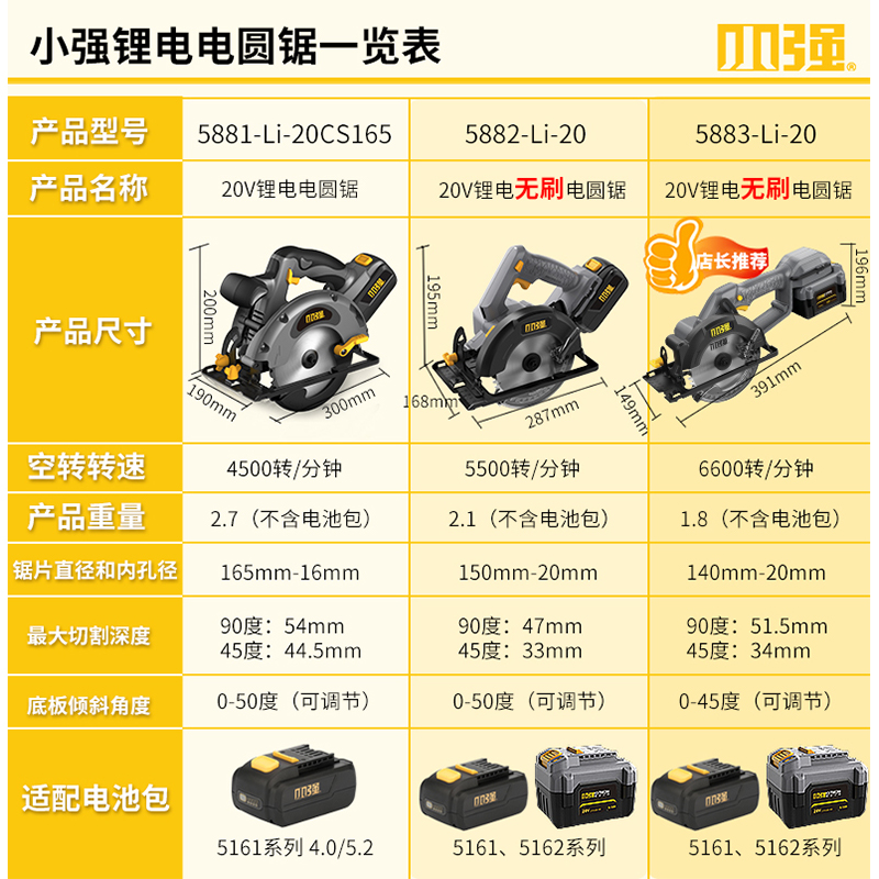 小强锂电电锯电圆锯充电式木工锯手电锯切割机官方电动工具5881-图2