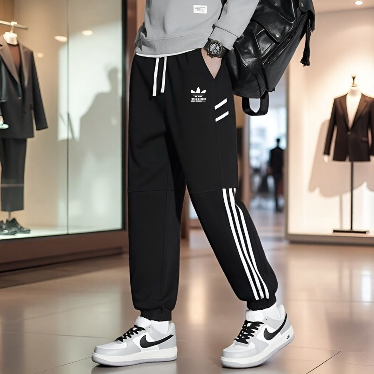 兰瑟姆三叶草2025秋冬季纯棉运动裤子男士学生束脚裤休闲裤卫裤女 - 图0