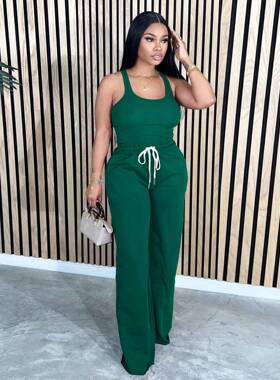 Women's 2-Piece Sleeveless Crop Top and Pants Set, High-Wais