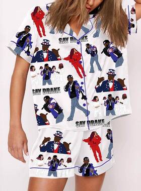 202Women's Fried Chicken Print Shirt & Shorts Pyjama Two-pie