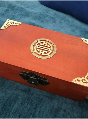 新款实木带锁小木盒复古盒子大储物箱收纳盒收藏木盒子木质木盒首