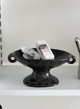 覆古双耳高级感香薰托盘陶瓷玄关轻奢首饰桌面摆件家居收纳盘