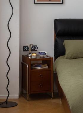 中古风实木沙发边柜家用客厅日式置物柜卧室复古床头柜极窄收纳柜