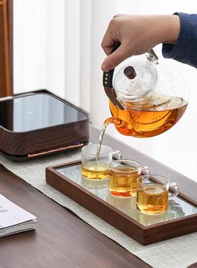 胡桃木钢琴家电陶炉高硼硅玻璃提梁蒸煮两用茶壶一体泡茶壶养生壶