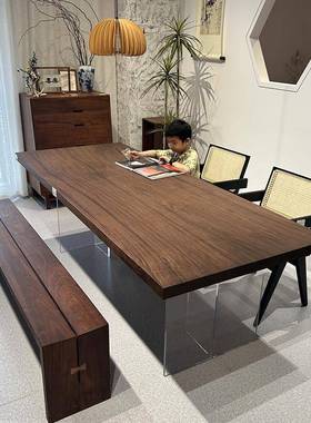 南北美黑胡桃木原木大板办公会议桌茶桌书桌餐桌整木实木茶几茶台